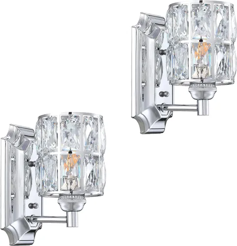 Vista 17 de 1 lámpara de pared de cristal con acabado cromado, lámpara de pared de estilo conciso moderno, pantalla de cristal poliédrico para baño, dormitorio