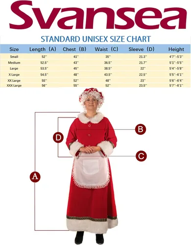 Vista 5 de Svansea Disfraz de Mrs. Claus para mujer, vestido de Navidad de talla grande con capó, delantal, pelucas de cabello blanco y lentes de borde
