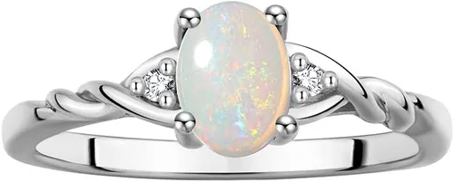 Rylos Anillo clásico de plata de ley con piedra natal, piedra preciosa ovalada de 0.276 x 0.197 in y diamantes genuinos, joyería para mujer, tallas