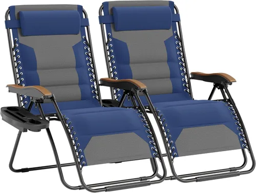 Vista 17 de PHI VILLA Juego de 2 sillas acolchadas XXL de gravedad cero, reclinables plegables para patio, asiento antigravedad de 30 pulgadas de ancho