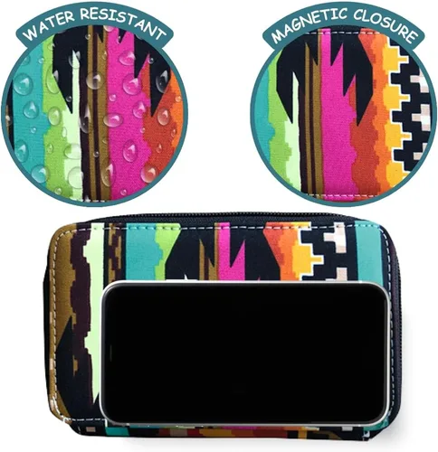 Vista 5 de NGIL Billetera todo en uno de lona, billetera, cartera para mujer, cartera con correa, cartera con cremallera para mujer (serapé del desierto)