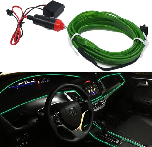 Vista 8 de Luces de alambre EL para coche, tira de luces LED de neón, luces de interior y exterior para coche, cable frío 12V para decoración interior de coche