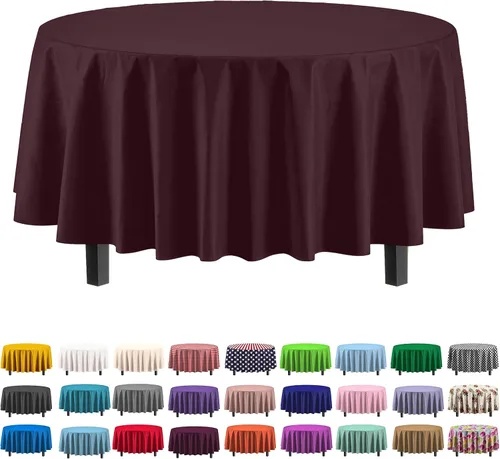 Vista 10 de Exquisito paquete de 4 manteles de plástico blanco desechables de 84 pulgadas de Party Solids - Mantel redondo desechable para fiestas - Manteles
