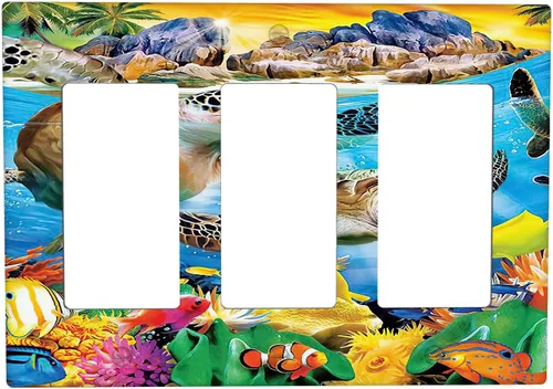 Vista 38 de Placa de interruptor de luz de tortuga marina de 1 banda, placa de pared basculante individual, placa decorativa eléctrica GFCI para decoración