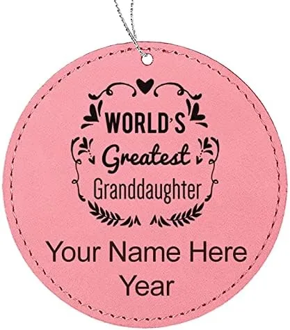 Vista 2 de LaserGram Personalized Christmas Ornament, World's Greatest Granddaughter, Faux Leather, Custom Laser Engraved Gift Idea