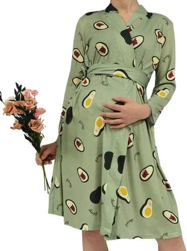 Vista 3 de SUFEINI Conjunto de manta con bata de mamá a juego, bata de maternidad para enfermería, hospital, parto, bata de embarazo, ropa de descanso