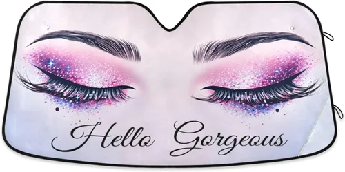 Vista 10 de Parasol para parabrisas de automóvil para mujer, ojos azules con gafas, visera solar para rayos UV y protección solar contra el calor solar, bloquea