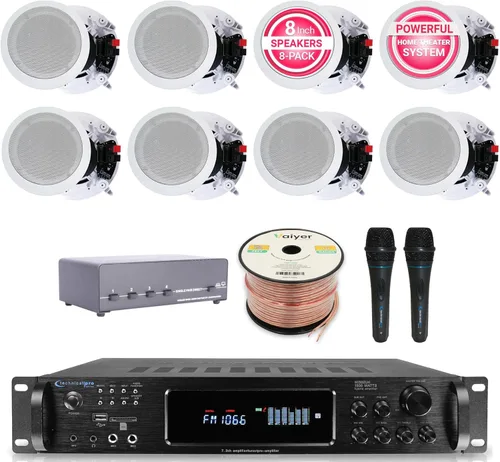 Kit de sistema de audio para el hogar, amplificador Bluetooth de 7.2 canales de 1500 W con 8 altavoces de techo de 5.25 pulgadas de 175 W cada uno,