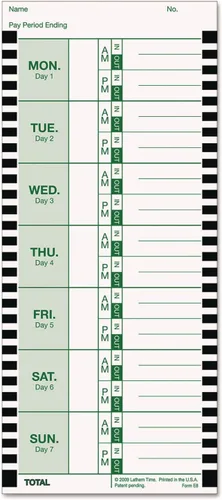 Lathem Paquete de tarjetas de tiempo semanal para empleados, 100 hojas de tiempo de impresión térmica E8, de una sola cara con días nombrados para