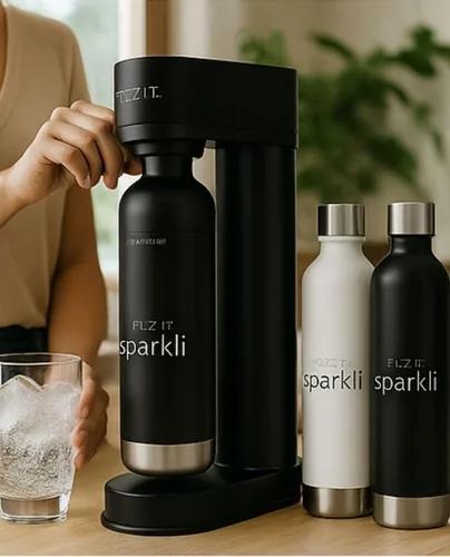Vista 4 de Fizzit Spärklï Máquina de Agua Carbonatada con Botella de Acero Inoxidable Incluida, Apto para Lavavajillas