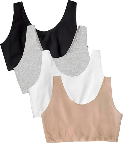 Vista 17 de Fruit of the Loom Sujetador deportivo de algodón sin aros para mujer Negro/Blanco/Gris Jaspeado