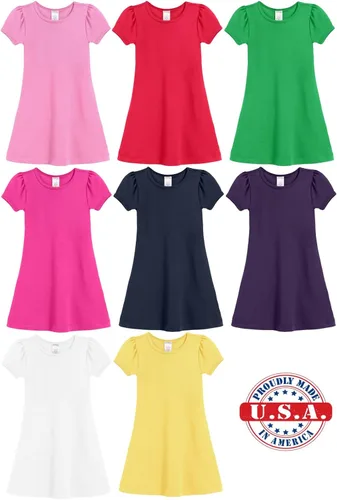 Vista 5 de City Threads Vestido casual de manga corta abombada para niñas pequeñas y niños, 100% algodón suave de punto jersey