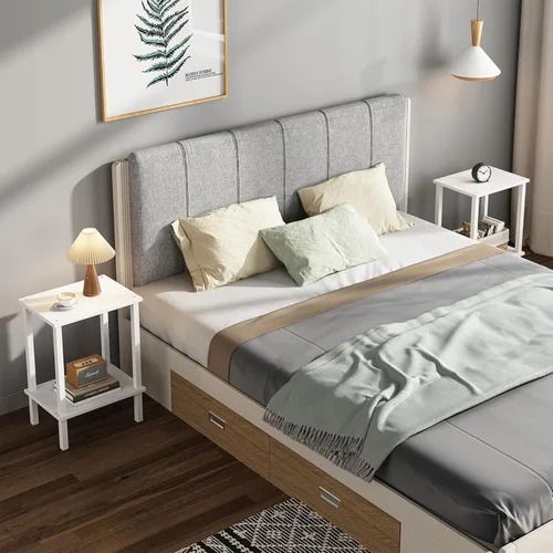 Vista 23 de TUTOTAK TB01BMW034 - Mesa auxiliar, mesita de noche con estante de almacenamiento de 2 niveles, para espacios pequeños