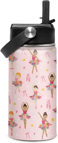 Vista 32 de Botella de agua de sirena para niñas, botella de agua para niños con tapa con popote, botellas de agua aisladas de acero inoxidable de 12 onzas