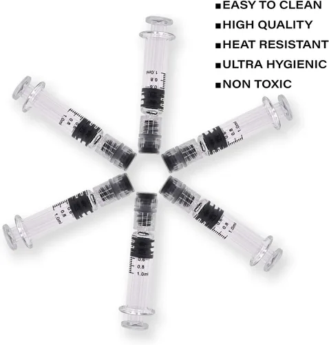 Vista 6 de Jeringa Luer Lock de vidrio de 0.0 fl oz, 100 piezas de borosilicato reutilizable pyrex tubo resistente al calor para laboratorio, líquidos gruesos