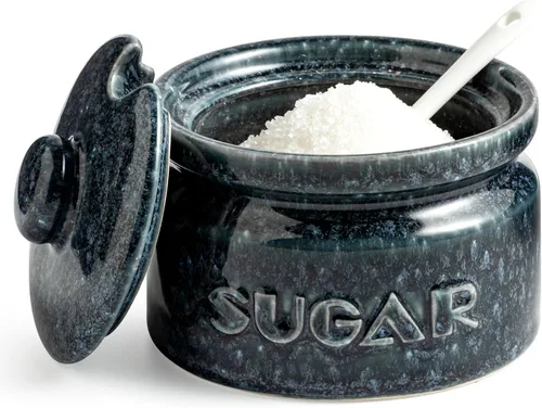 Vista 9 de Gomakren Azucarero con Tapa y Cuchara, Contenedor de Azúcar Recipiente de Azúcar 10oz, Frasco de Azúcar de Cerámica para Bar de Café, Cocina, Blanco