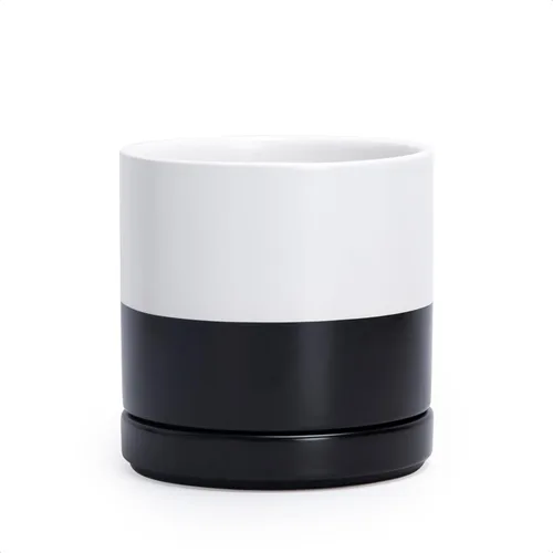 Vista 18 de D'vine Dev Maceta de cerámica de 10 pulgadas con orificio de drenaje y platillo, maceta redonda cilíndrica para interiores, color negro, 94-O-E-2