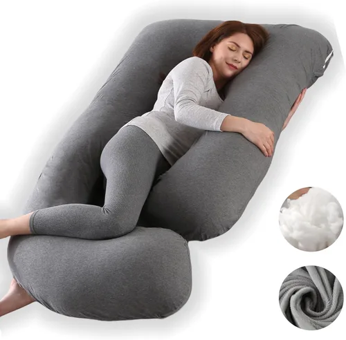 Vista 17 de ALLOPERA Almohada de embarazo, almohada de maternidad de cuerpo completo de 57 pulgadas con funda extraíble lavable, soporte para dormir para Gris