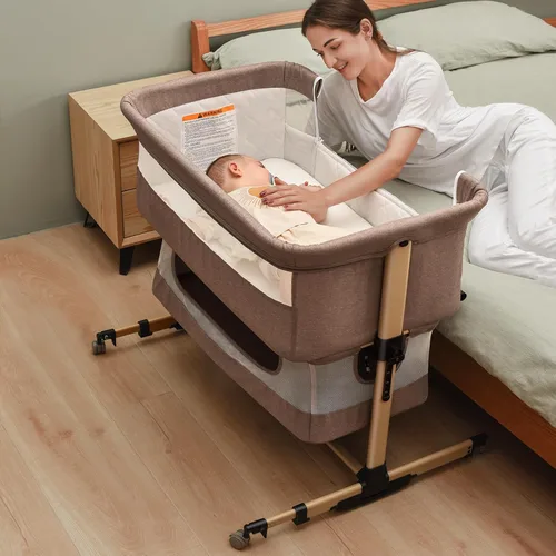 Vista 10 de Cuna al lado de la cama, cuna de bebé portátil ajustable 3 en 1 para bebé, cuna de bebé con mosquitero para recién nacido, color gris