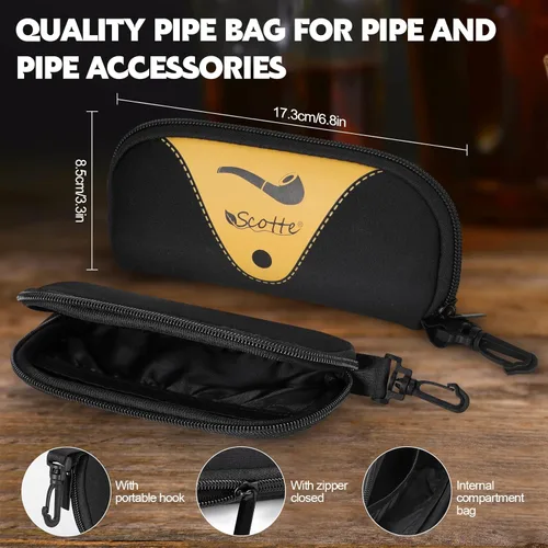 Vista 5 de Scotte pipa para fumar tabaco de madera de ébano lobular, pipa para tabaco, elemento filtro de 9 mm