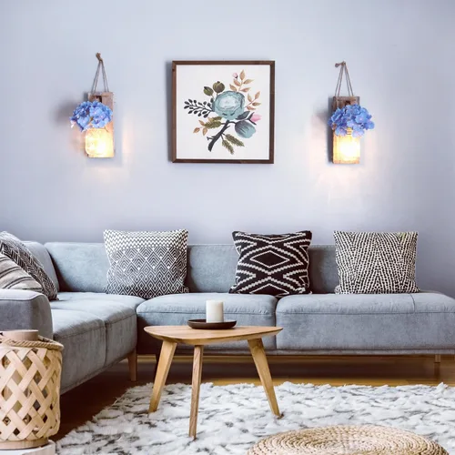 Vista 5 de Besuerte Decoración de Pared de Granja para Sala de Estar, Decoración Rústica Colgante de Pared, Decoración de Pared con Frasco Mason, Juego de 2