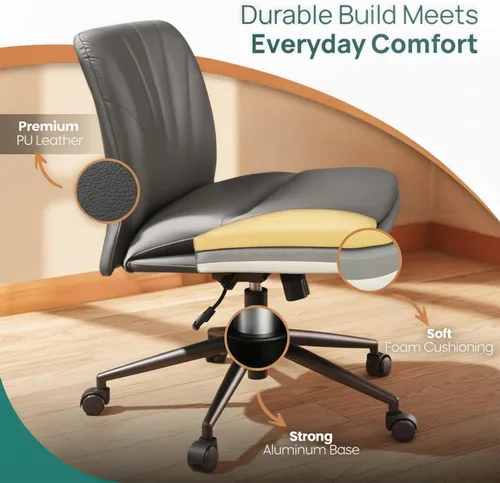 Vista 6 de NYPOT Silla de escritorio sin brazos con ruedas para sentarse entrecruzada, silla sin brazos anchos con patas cruzadas, taburete giratorio ajustable