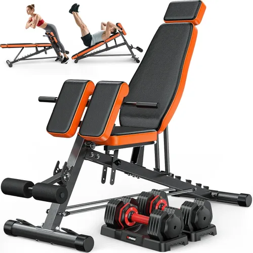 Vista 9 de XDDIAS Roman Chair, Adjustable Weight Bench Back Extension Machine for Home Gym, 1000LBS All-in-One Sit Up Bench with Dumbbell Rack, Incline