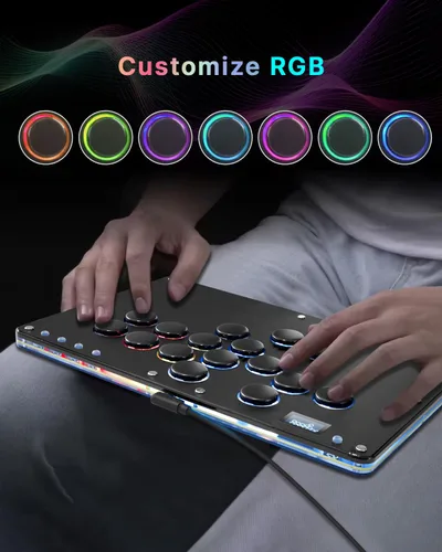 Vista 5 de Sehawei Haute42 T16 Pro V2 Black All-Button Arcade Stick Gamerfinger with Turbo Functions & Custom RGB,Arcade Controller Street Fight for