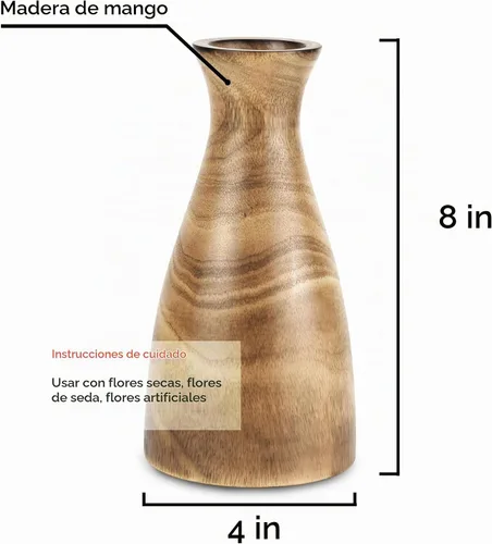 Vista 4 de AeraVida Florero delgado con forma de botella de árbol de mango con mancha marrón natural para flor, 8 pulgadas