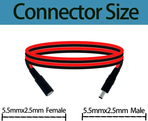 Vista 4 de Cable de extensión de alimentación CC de 1.6 pies de 0.217 in x 0.098 in, conector 5525 de 14 AWG macho a hembra, cable de conexión para tiras