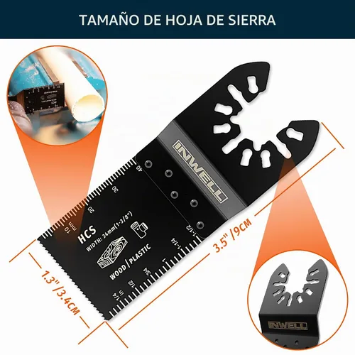 Vista 3 de 200 hojas de sierra oscilantes, de acero de alto carbono, multiherramienta de liberación rápida para madera y plástico, compatibles con DeWalt