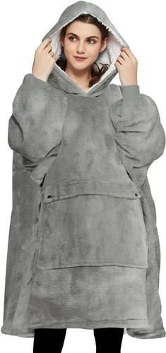 Vista 52 de Manta portátil de sherpa con capucha, para adultos, todos los patrones, de gran tamaño, sudadera con bolsillos