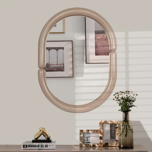 Espejo de tocador ovalado de madera maciza Bagel en forma de espejo montado en la pared de gama alta para dormitorio baño decoración de pared