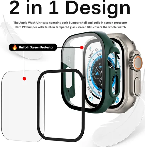 Vista 4 de Miimall Funda compatible con Apple Watch Ultra de 1.929 in con protector de pantalla de vidrio templado, funda protectora de policarbonato