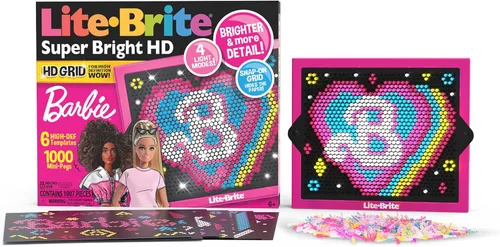 Lite Brite Super Bright HD, edición Barbie – Pantalla creativa retro iluminada – Juego educativo para niños, mejora la creatividad, regalo para