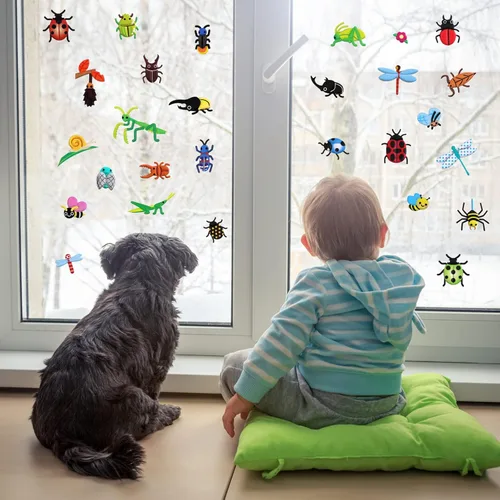 Vista 5 de Calcomanías de Insectos Infladas para Niños Pequeños, Calcomanías de Espuma 3D de Bichos con Mariquita, Mariposa, Mantis Religiosa, Oruga, Libélula