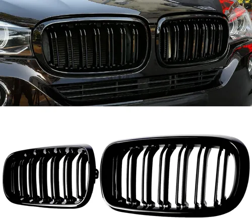 Vista 26 de Parrilla de riñón para parachoques delantero, color negro brillante, compatible con BMW X5 E70 X6 E71 2007-2014 doble listón doble línea