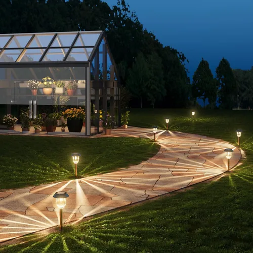 Vista 8 de XMCOSY Luz solar de camino – Set de luces LED de paisaje automáticas (2 unidades), cubierta de cristal impermeable, brillo, luz blanca cálida