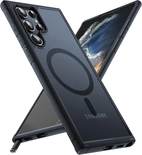 Vista 45 de TOCOL para Samsung Galaxy S22 Ultra, Funda con parte trasera dura mate translúcida [A prueba de golpes de grado militar]