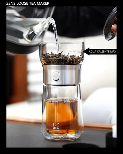 Vista 3 de ZENS Tetera infusora de té de vidrio moderna, tetera inteligente de un solo toque para difusores de té sueltos con taza aislada y kits de té