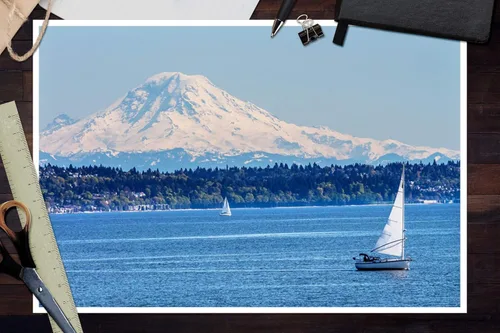 Vista 2 de Lantern Press Mount Rainier y Puget Sound, Washington Photography A-91294 (12 x 18 pulgadas, decoración de impresión digital)