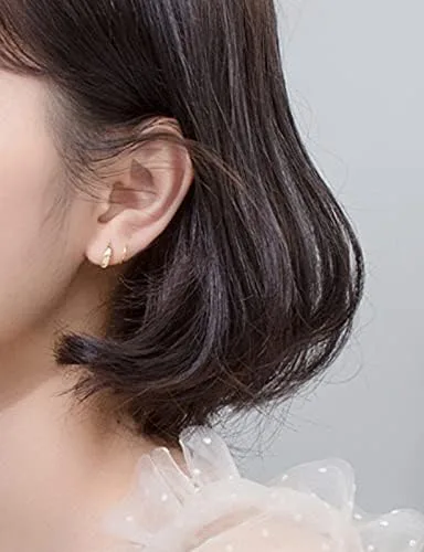 Vista 3 de Women's Stud Earrings Cross Chain Earrings Zircon Geometry Silver Earrings with S925 Silver Needle 14K Gold Plated Small Simple Spiral Thread
