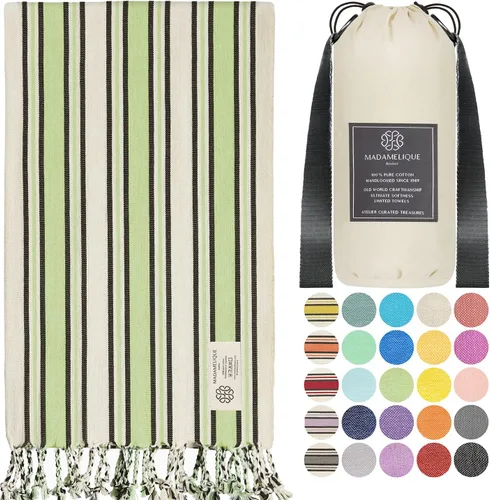 Vista 33 de Madamelique Toalla de playa turca con bolsa de playa, 39 x 74 pulgadas, toallas de playa prelavadas de gran tamaño, 100 % algodón, secado rápido