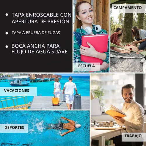 Vista 8 de Botella de agua aislada – Botellas de agua recargables de acero inoxidable para adultos, vaso reutilizable de viaje con tapa a prueba de fugas