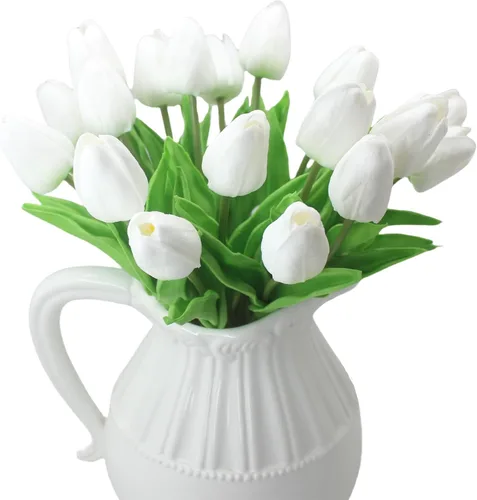 Vista 22 de Flores artificiales, 10 cabezas, mini tulipán artificial de tacto real para decoración del hogar, boda, fiesta, centro de mesa (negro)