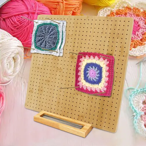 Vista 5 de Iswabard Tabla de bloqueo de 15 pulgadas para ganchillo con 15 varillas de acero inoxidable, tabla de bloqueo de ganchillo, base grande, cuadrado