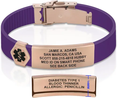 Vista 197 de Divoti Pulsera de identificación de alerta médica grabada personalizada, grabado láser de doble cara (hasta 9 líneas), pulsera de silicona ajustable
