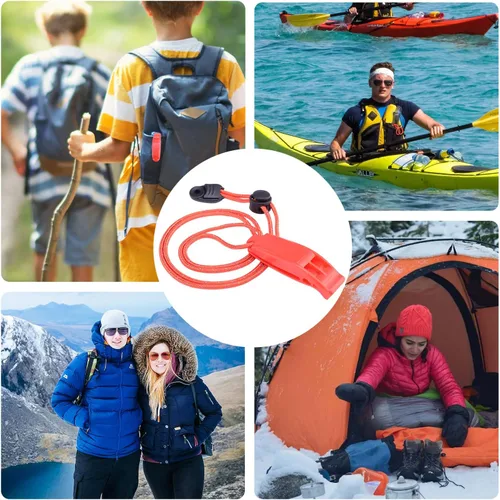 Vista 7 de CooBigo 4Pcs Emergency Whistles, Loud Shrill Safety Whistle with Reflective Lanyard for Climbing Hiking Camping Boat Kayak