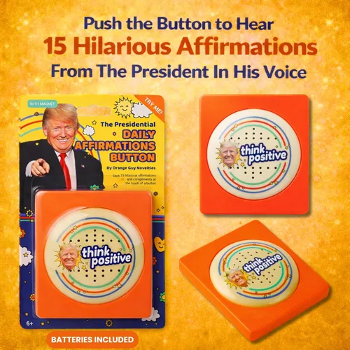 Vista 2 de The Monocle Breakers Donald Trump Talking Positivity Button – 15 Affirmation Quotes in His Voice – Funny Political Humor Desk Toy Gift