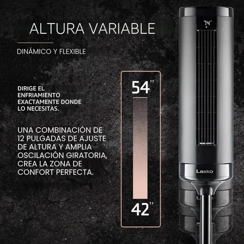 Vista 5 de Lasko Ventilador de torre ajustable de elevación de 42 a 54 pulgadas, ventilador de pedestal, flujo de aire de 31 pies/s, silencioso 28 dB